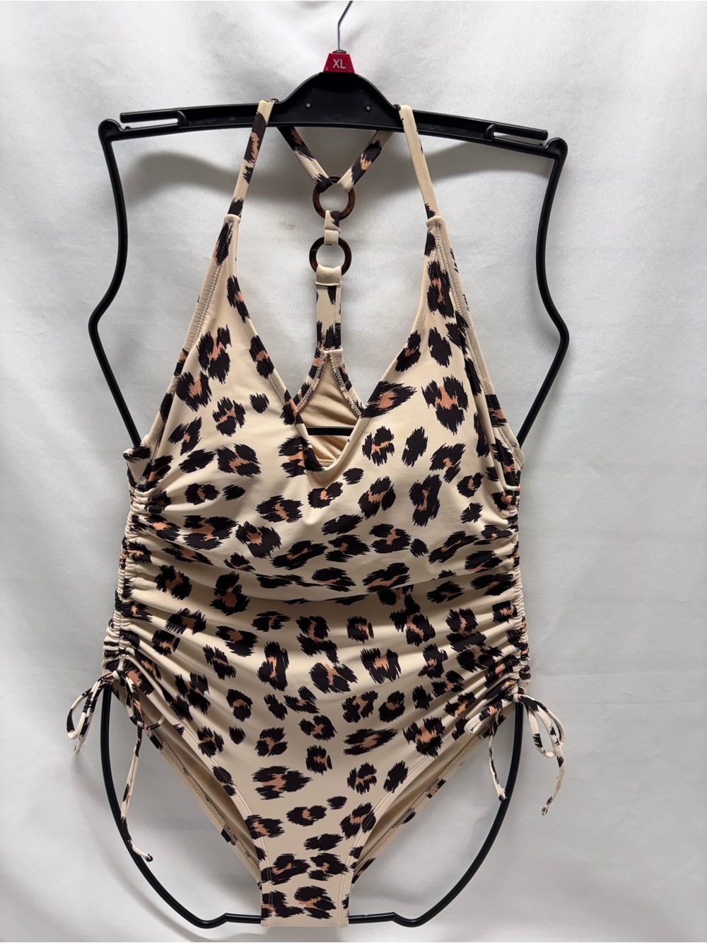 Kona Sol Womens 1 Piece Leopard Print Tortoise Ring Back Med Coverage Swimsuit M
